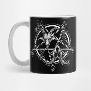 Two Faces of Devil - Baphomet, devil, black and white, black Phillip, goat, horns, skull, night Mug